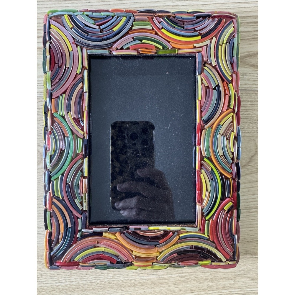 Two's Company Glass Mosaic 4x6 Picture Frame Multicolor Handmade India Boho